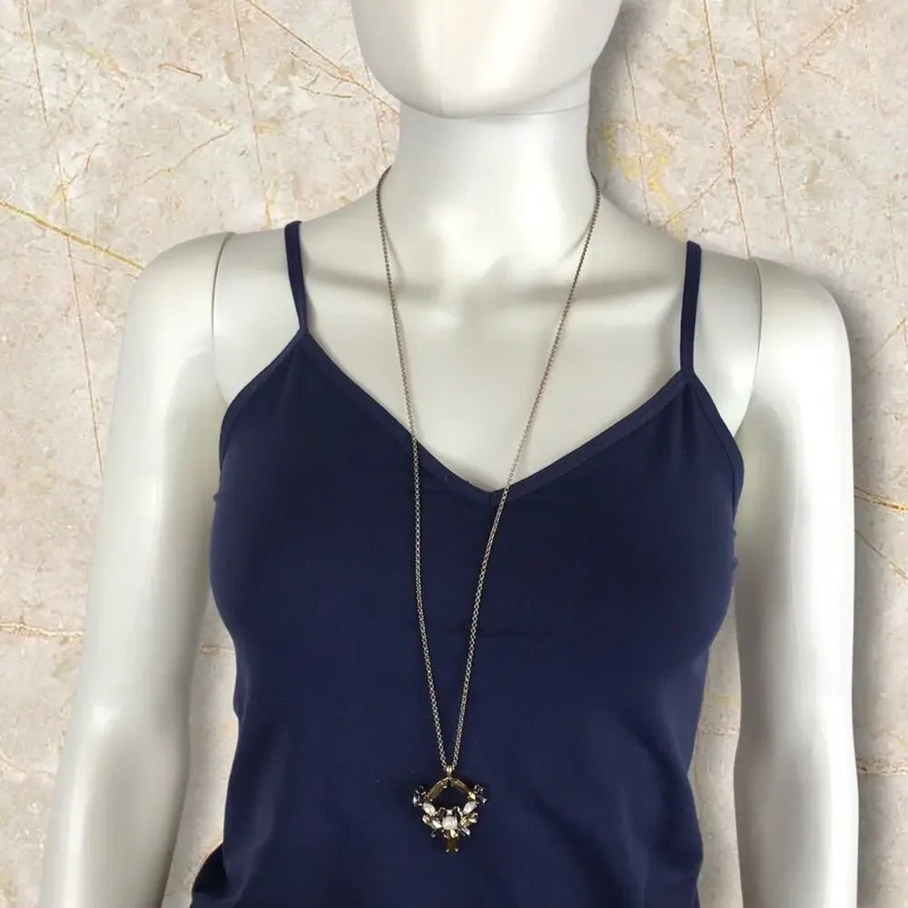 J Crew Gold-tone Pink & Black Pendant Necklace Vintage